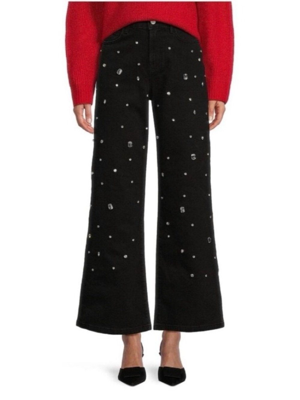 Brandi Rhinestone Embellished High Rise Wide Leg Jeans